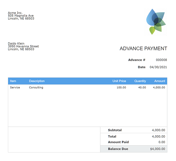 Advance Payments Skynova Advance payments skynova