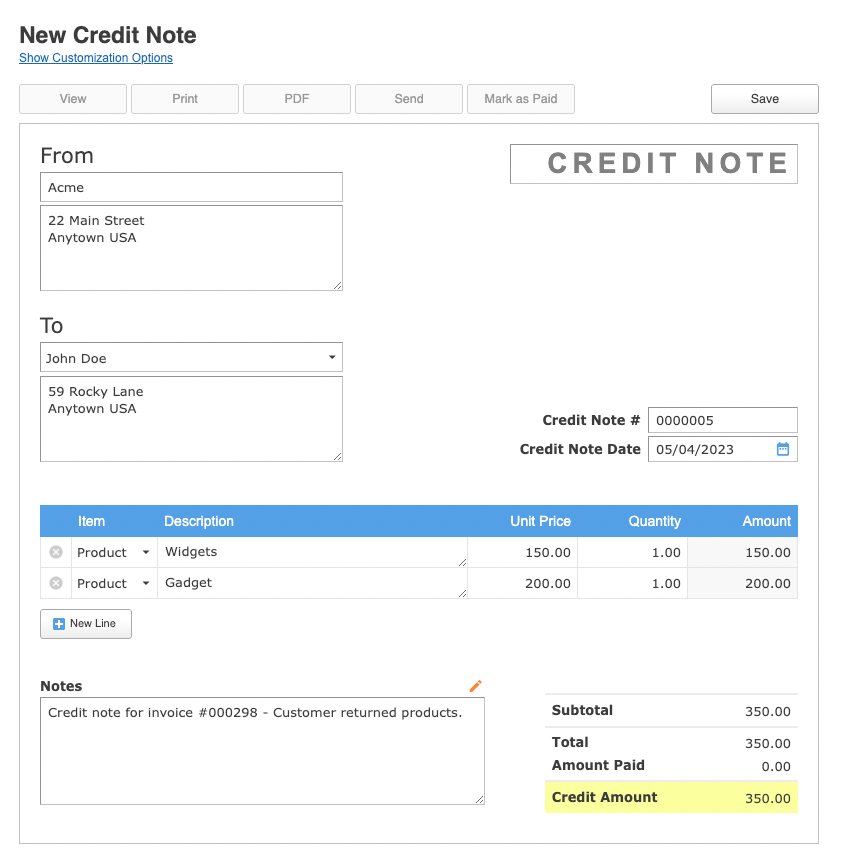 Generate Credit Note Against Invoice Online